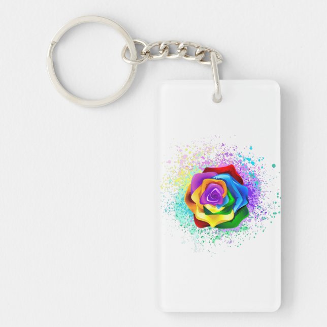 Colourful Rainbow Rose Key Ring (Front)