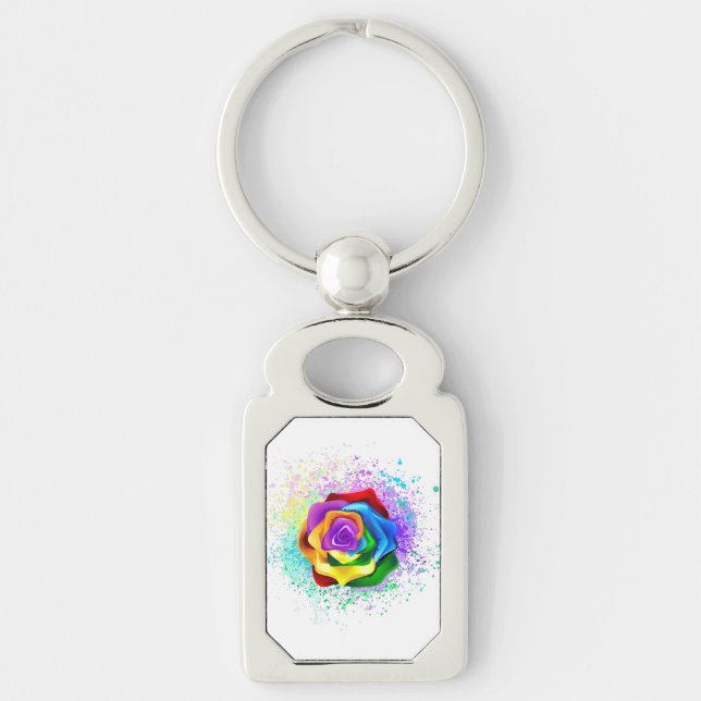 Colourful Rainbow Rose Key Ring (Front)
