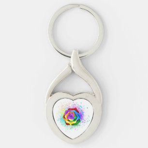 Colourful Rainbow Rose Key Ring