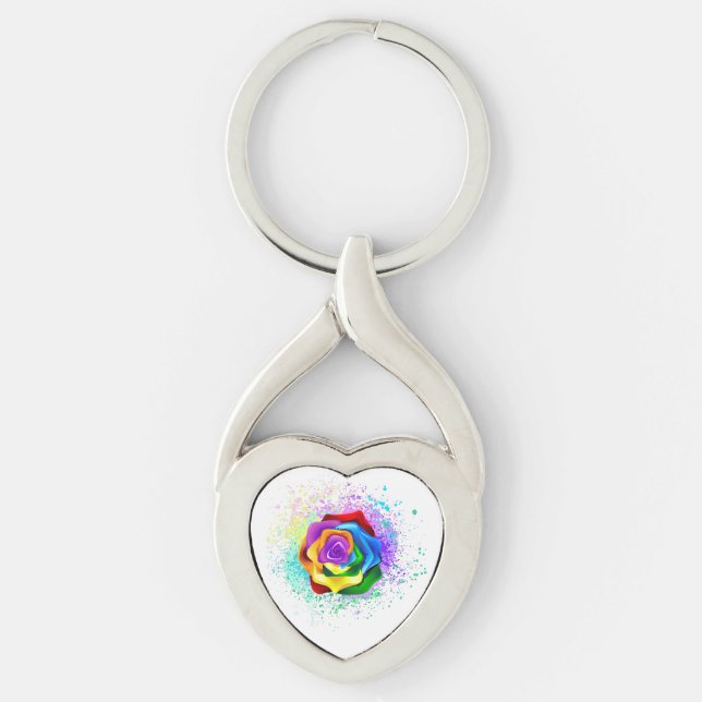 Colourful Rainbow Rose Key Ring (Front)