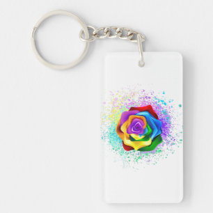 Colourful Rainbow Rose Key Ring