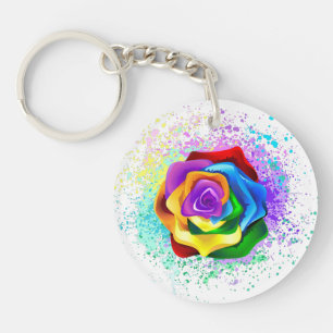 Colourful Rainbow Rose Key Ring
