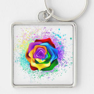Colourful Rainbow Rose Key Ring