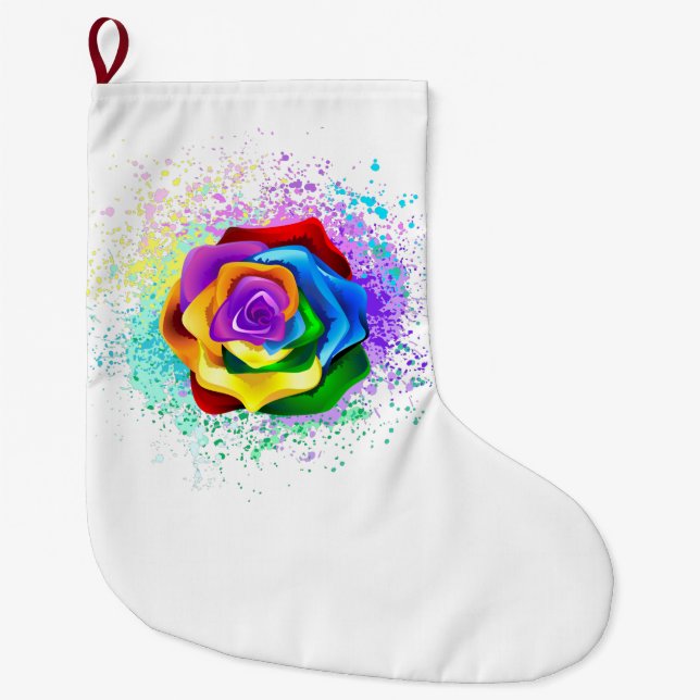 Colourful Rainbow Rose Large Christmas Stocking (Front)