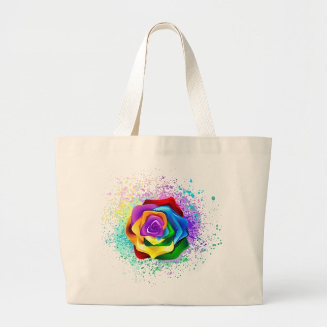 Colourful Rainbow Rose Large Tote Bag (Front)