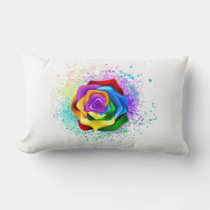 Colourful Rainbow Rose Lumbar Cushion
