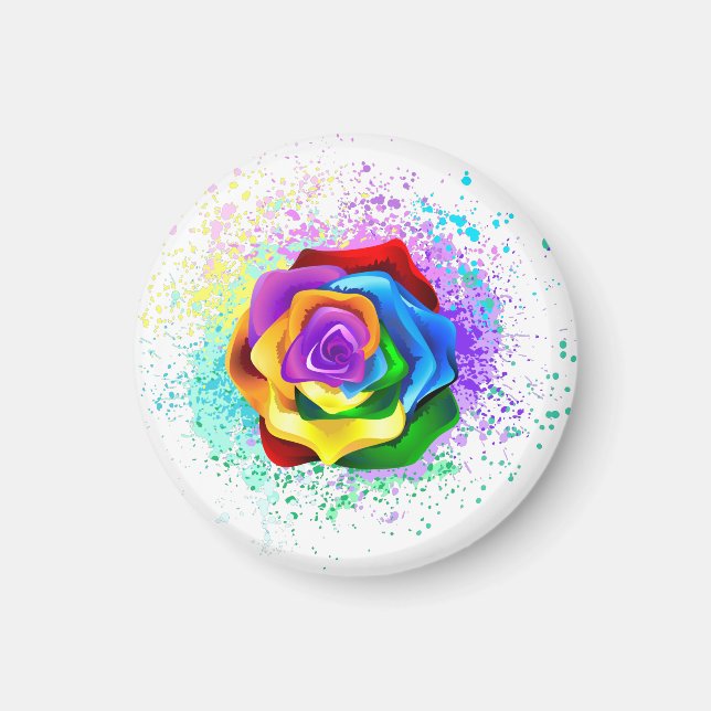 Colourful Rainbow Rose Magnet (Front)