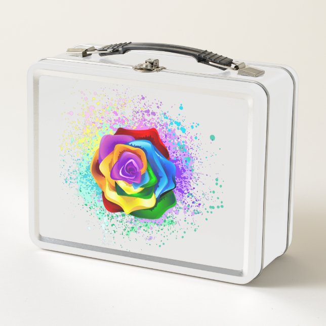 Colourful Rainbow Rose Metal Lunch Box (Front)