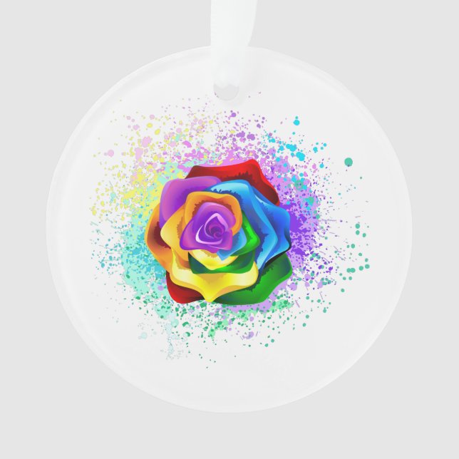 Colourful Rainbow Rose Ornament (Front)