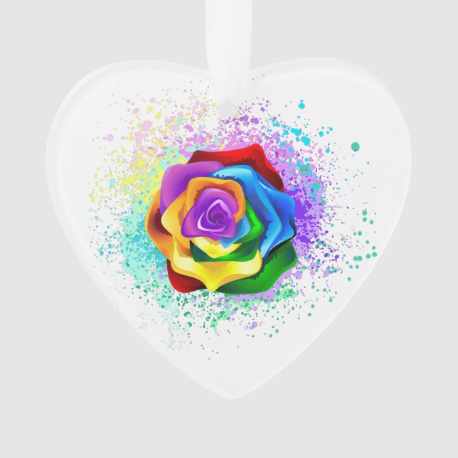 Colourful Rainbow Rose Ornament (Front)