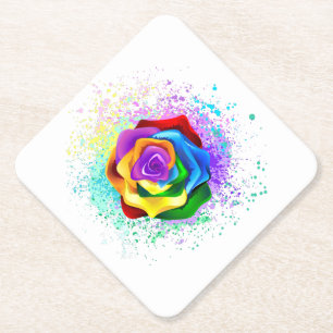 Colourful Rainbow Rose Paper Coaster