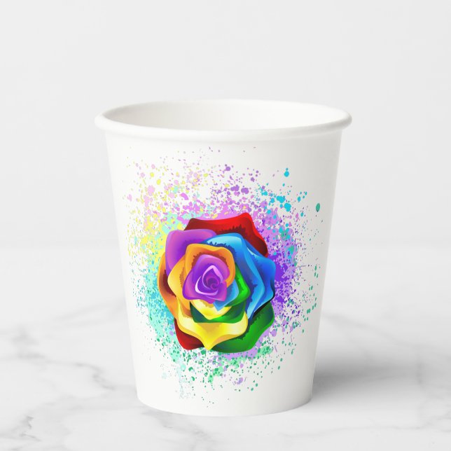 Colourful Rainbow Rose Paper Cups (Front)