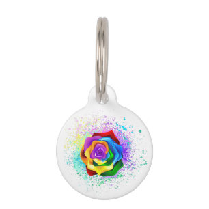 Colourful Rainbow Rose Pet Tag