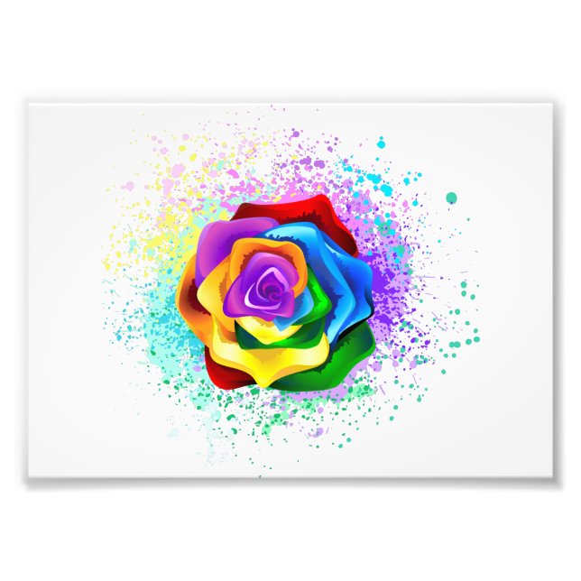 Colourful Rainbow Rose Photo Print (Front)