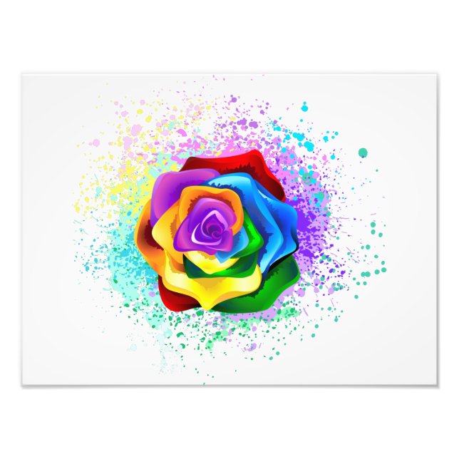 Colourful Rainbow Rose Photo Print (Front)