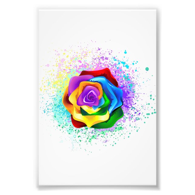 Colourful Rainbow Rose Photo Print (Front)