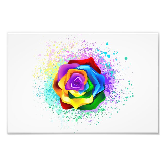 Colourful Rainbow Rose Photo Print (Front)