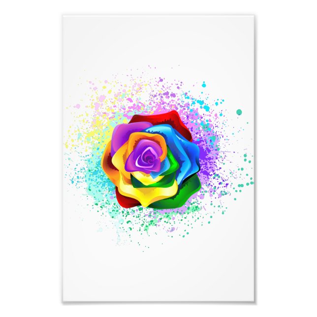 Colourful Rainbow Rose Photo Print (Front)
