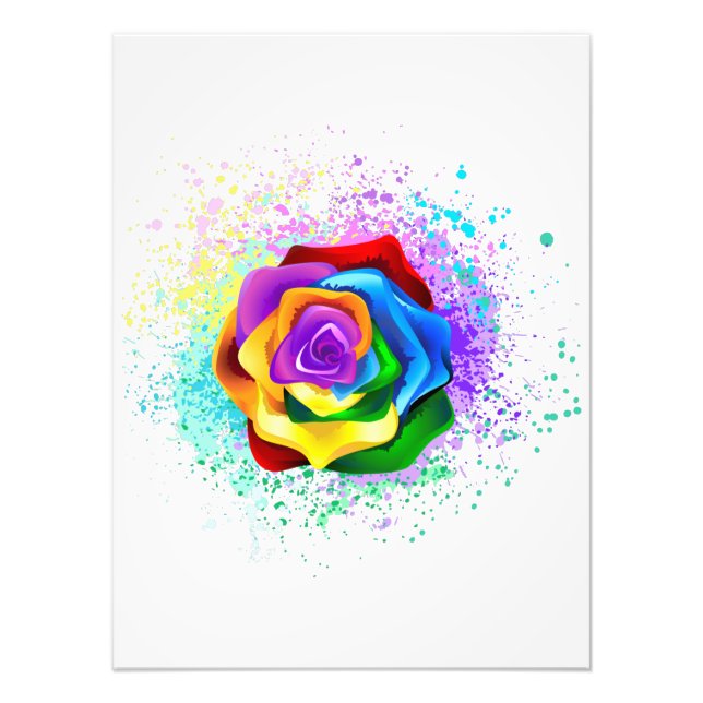 Colourful Rainbow Rose Photo Print (Front)