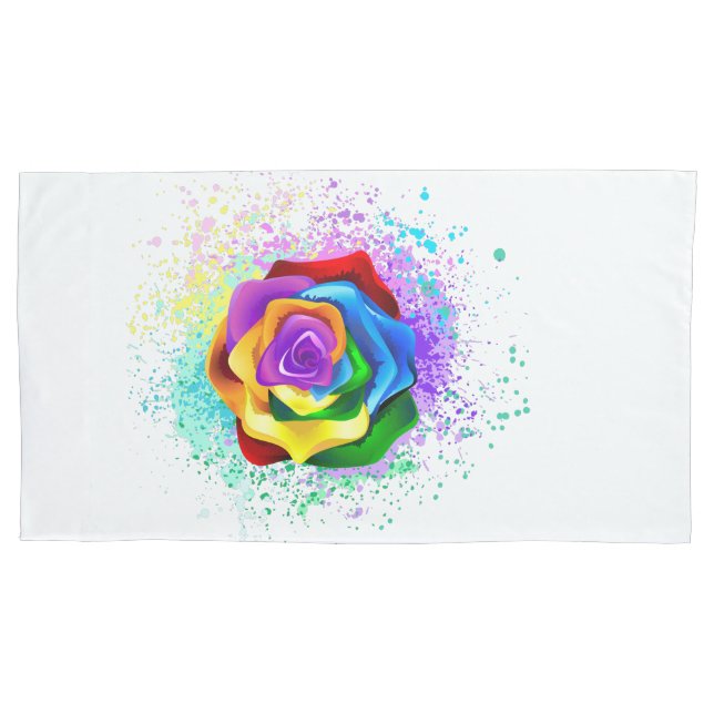 Colourful Rainbow Rose Pillowcase (Front-Left)