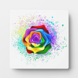 Colourful Rainbow Rose Plaque