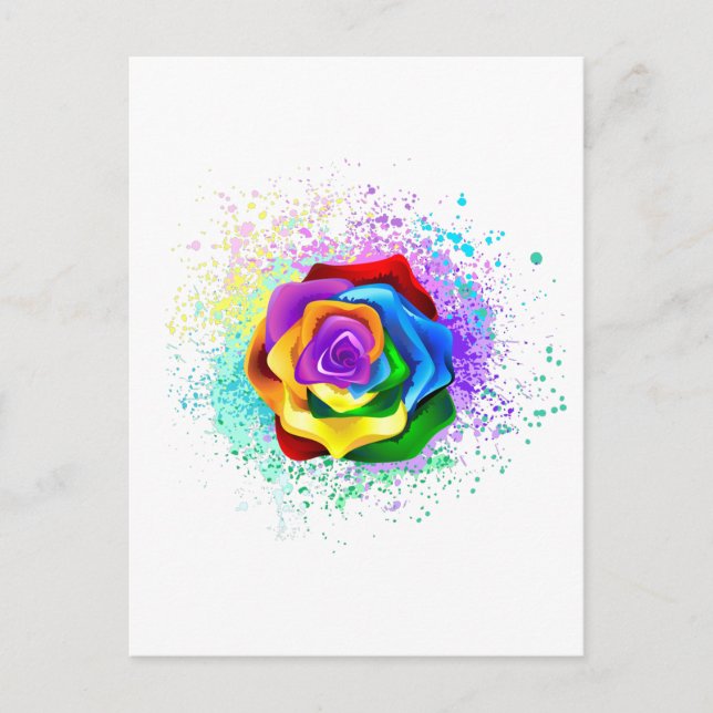 Colourful Rainbow Rose Postcard (Front)