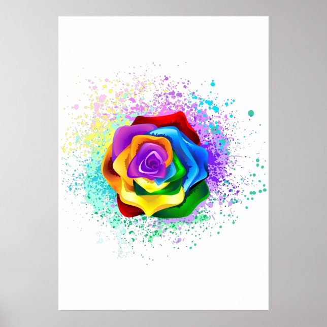 Colourful Rainbow Rose Poster (Front)
