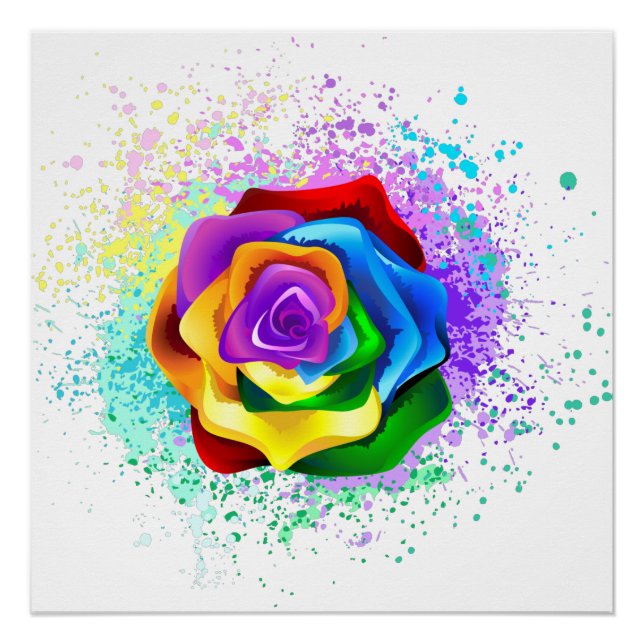 Colourful Rainbow Rose Poster (Front)