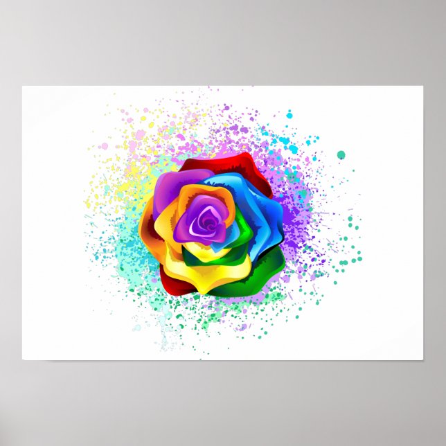 Colourful Rainbow Rose Poster (Front)