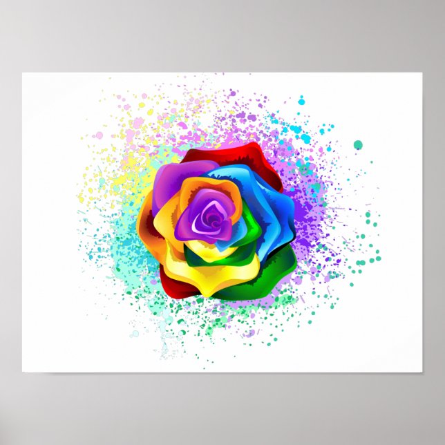 Colourful Rainbow Rose Poster (Front)
