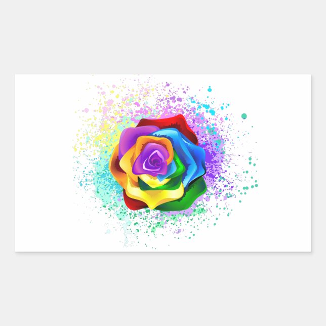 Colourful Rainbow Rose Rectangular Sticker (Front)