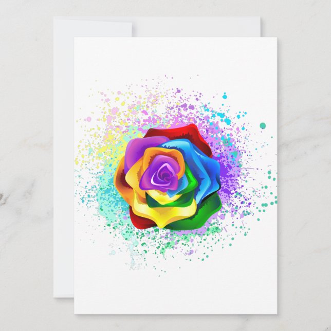 Colourful Rainbow Rose Save The Date (Front)