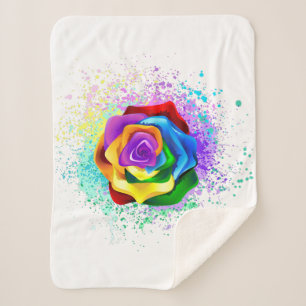 Colourful Rainbow Rose Sherpa Blanket