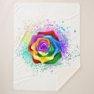 Colourful Rainbow Rose Sherpa Blanket
