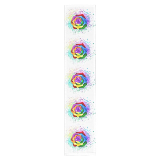 Colourful Rainbow Rose Short Table Runner (Front)