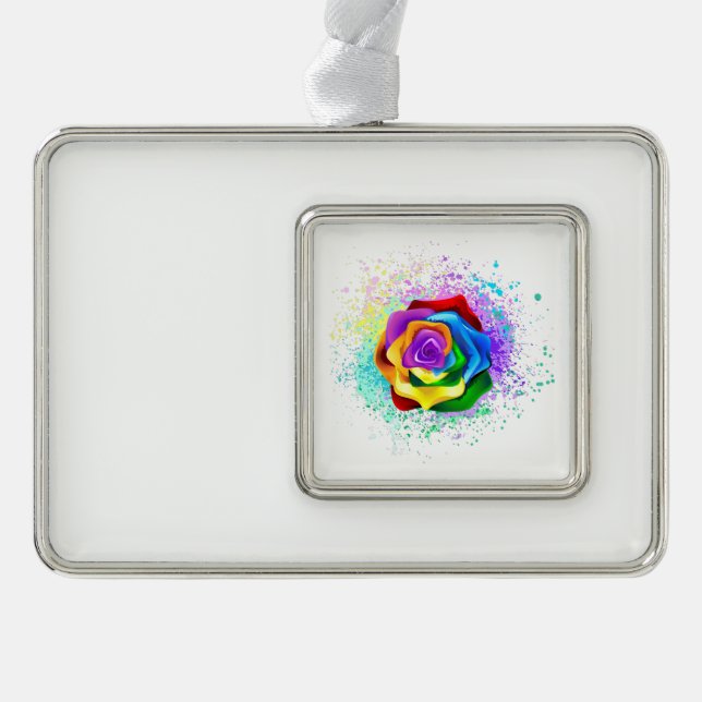 Colourful Rainbow Rose Silver Plated Framed Ornament (Front)