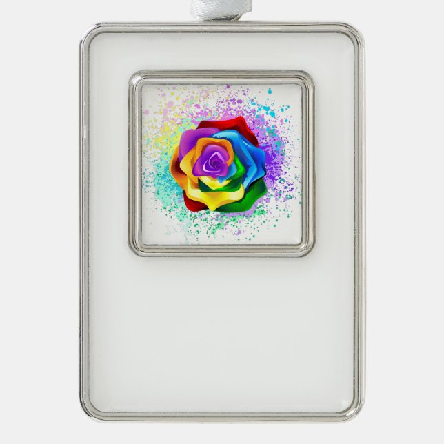 Colourful Rainbow Rose Silver Plated Framed Ornament (Front)