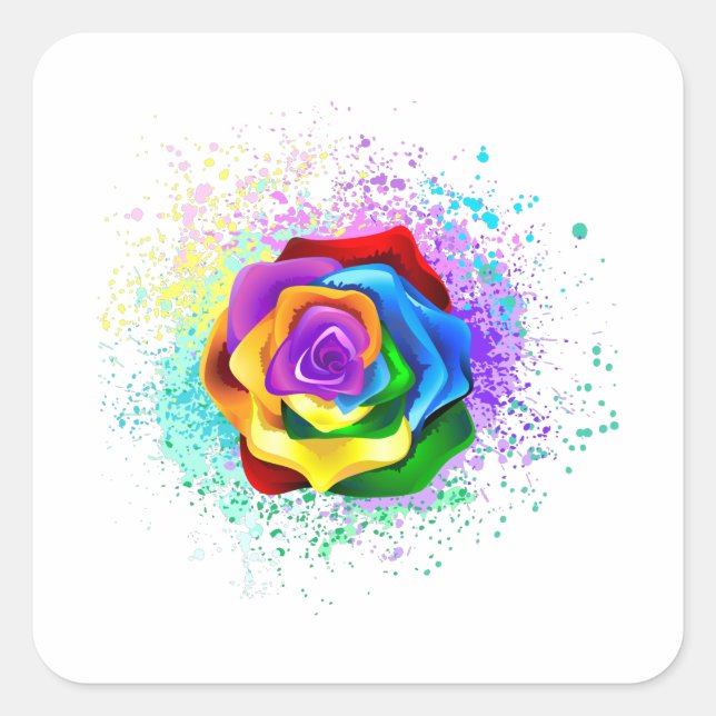 Colourful Rainbow Rose Square Sticker (Front)