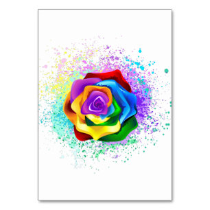 Colourful Rainbow Rose Table Number