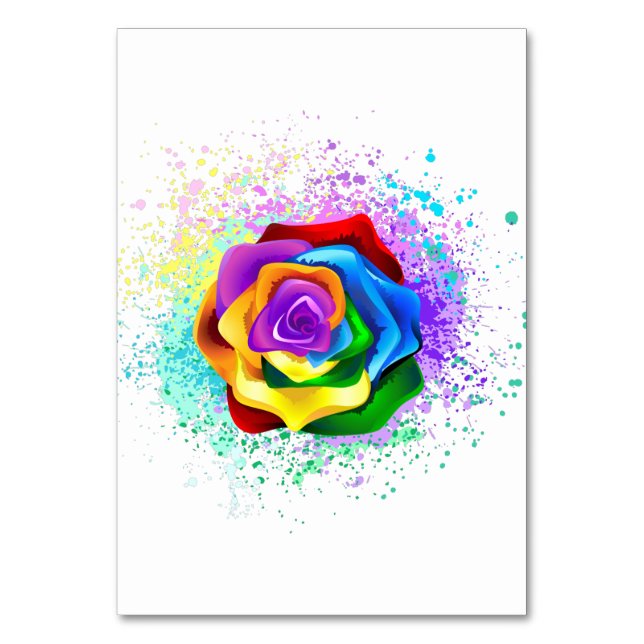 Colourful Rainbow Rose Table Number (Front)