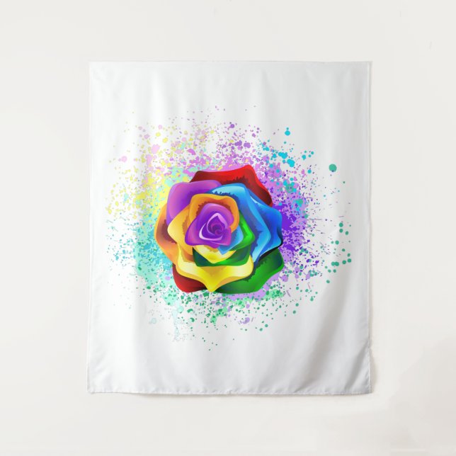 Colourful Rainbow Rose Tapestry (Front)