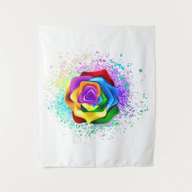 Colourful Rainbow Rose Tapestry (Front)