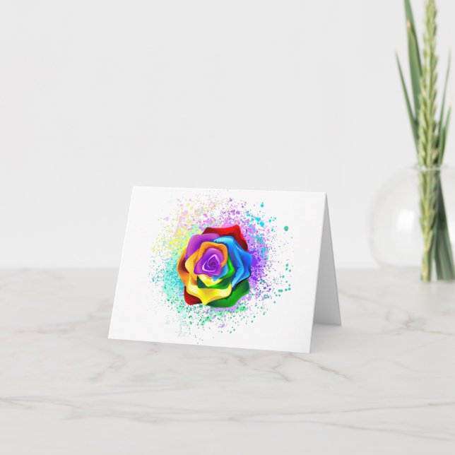 Colourful Rainbow Rose Thank You Card (Front)