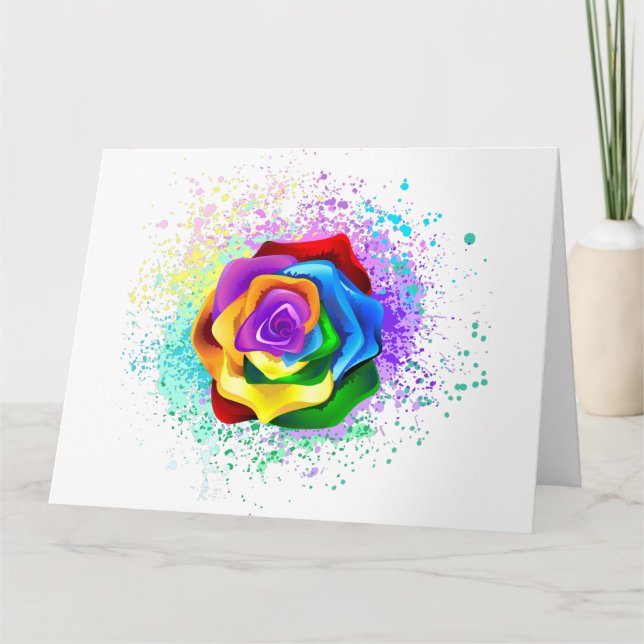 Colourful Rainbow Rose Thank You Card (Front)