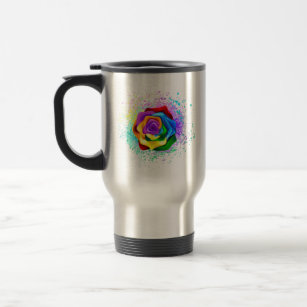 Colourful Rainbow Rose Travel Mug