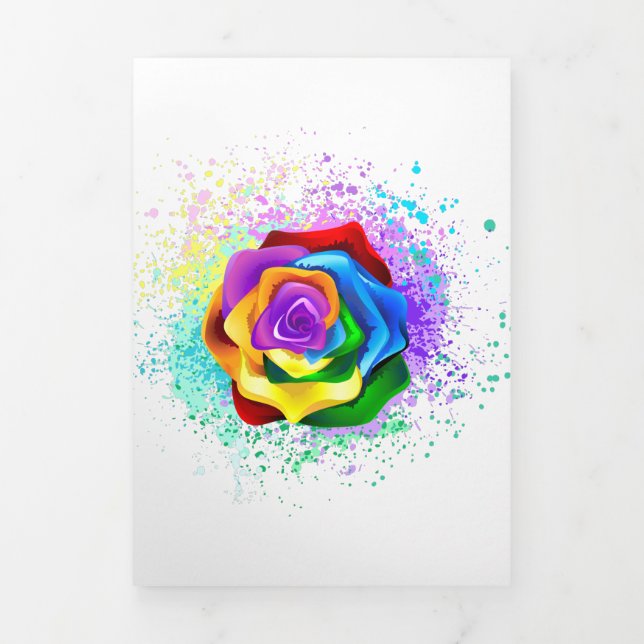 Colourful Rainbow Rose Tri-Fold Holiday Card (Cover)