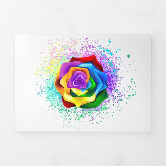 Colourful Rainbow Rose Tri-Fold Holiday Card (Cover)