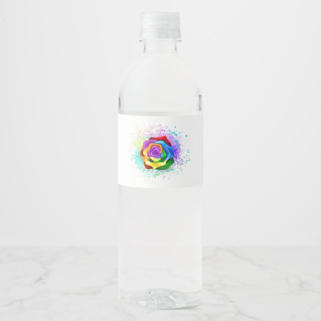 Colourful Rainbow Rose Water Bottle Label (Front)