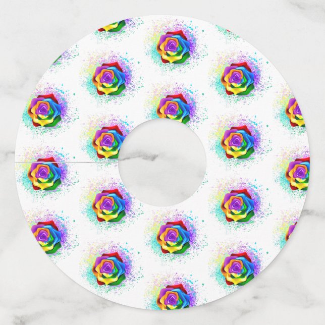 Colourful Rainbow Rose Wine Glass Tag (Front)