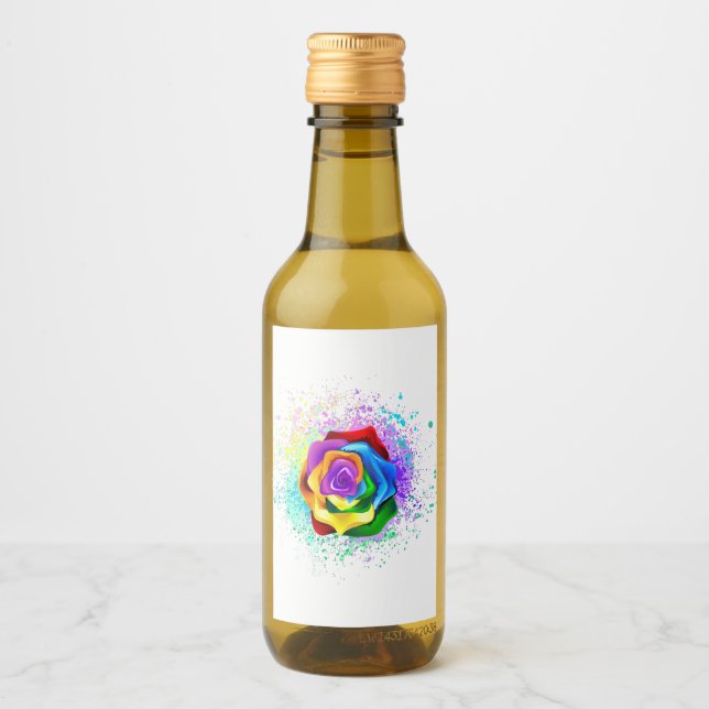 Colourful Rainbow Rose Wine Label (Front)